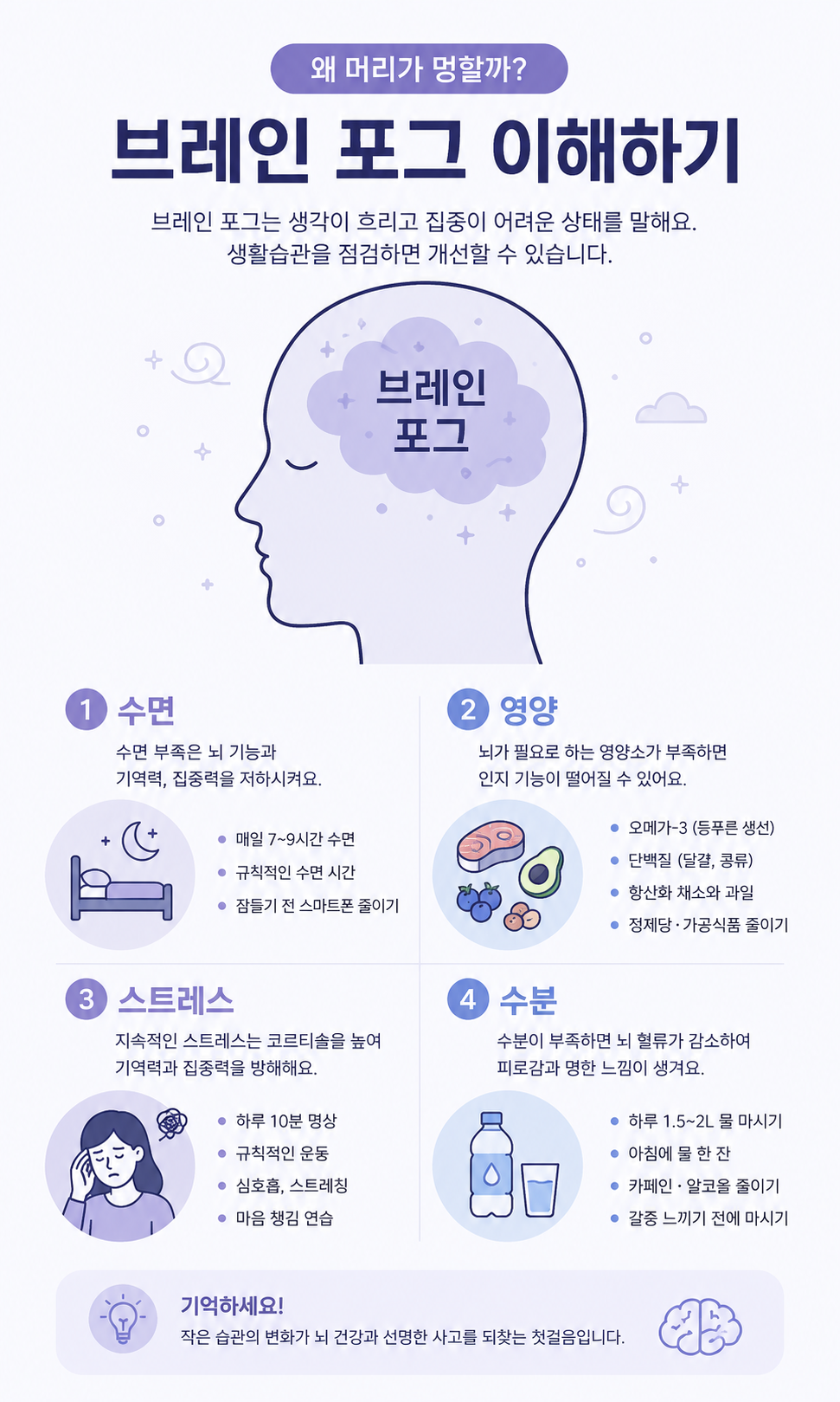 브레인 포그 원인과 개선법을 정리한 인포그래픽