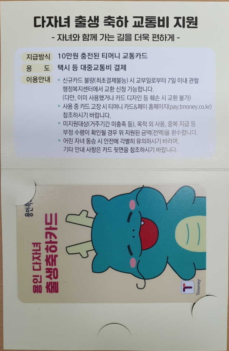 용인시 다자녀 출생 축하 교통비 지원