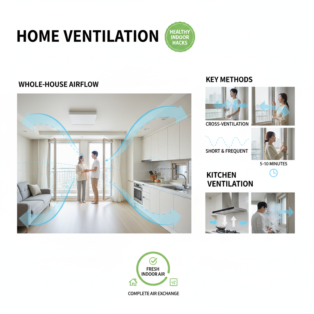실내환기, 환기방법, 아침환기, 겨울환기, 실내공기질, CO2관리, VOC관리, 미세먼지환기, 가정환기, 공기청정기활용