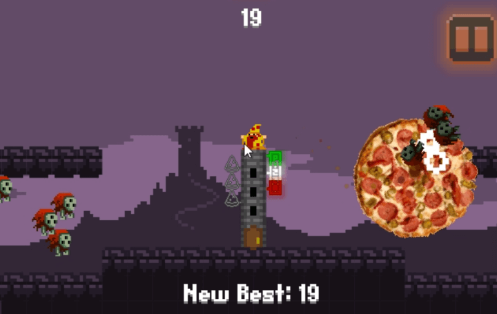 마법의-피자를-발사하여-몬스터를-처치하는-화면