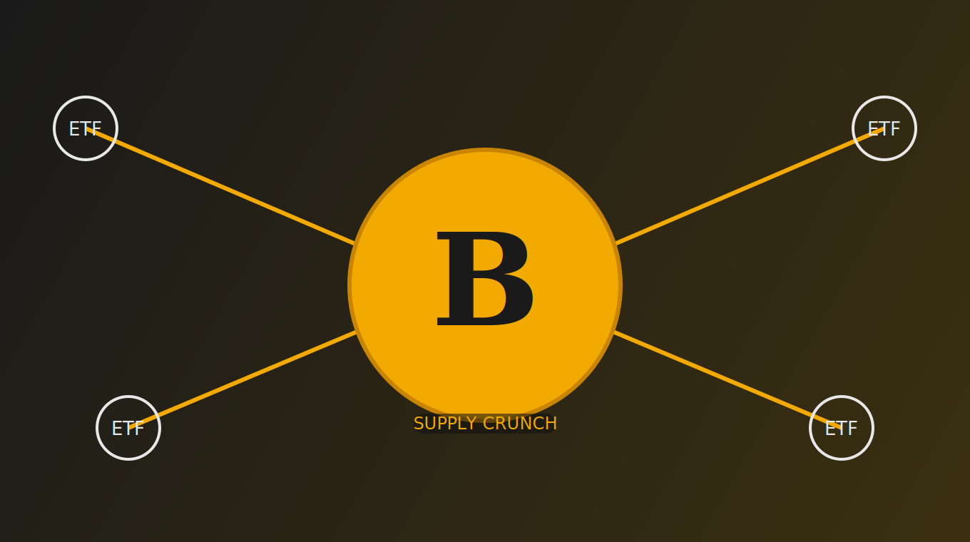 비트코인 현물 ETF 자금 유입으로 인한 공급 부족(Supply Crunch) 개념 이미지