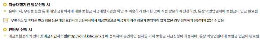예금자의 보험금 지급 신청