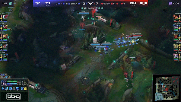 1경기 마지막 한타싸움에서 승리하는 디플러스 기아