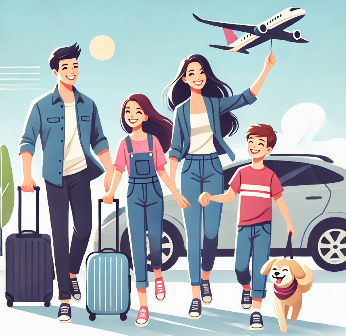 가족이 여행을 떠나는 모습의 그림