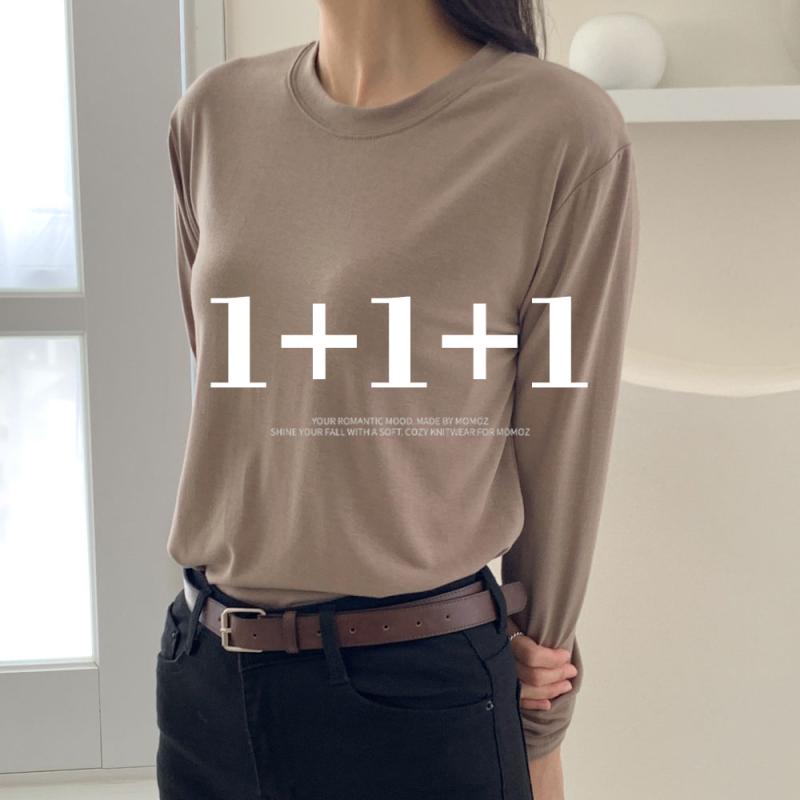 1 1 1 솔티 기본 라운드넥 레이온 긴팔 무지 이너 티셔츠 여성 여자