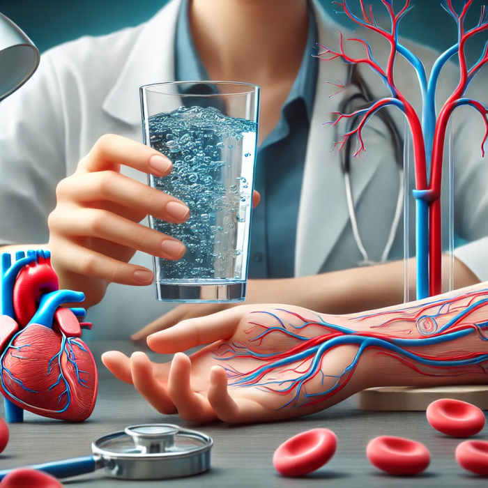 혈관 건강을 위해 물을 마시는 사람의 건강한 습관을 보여주는 이미지