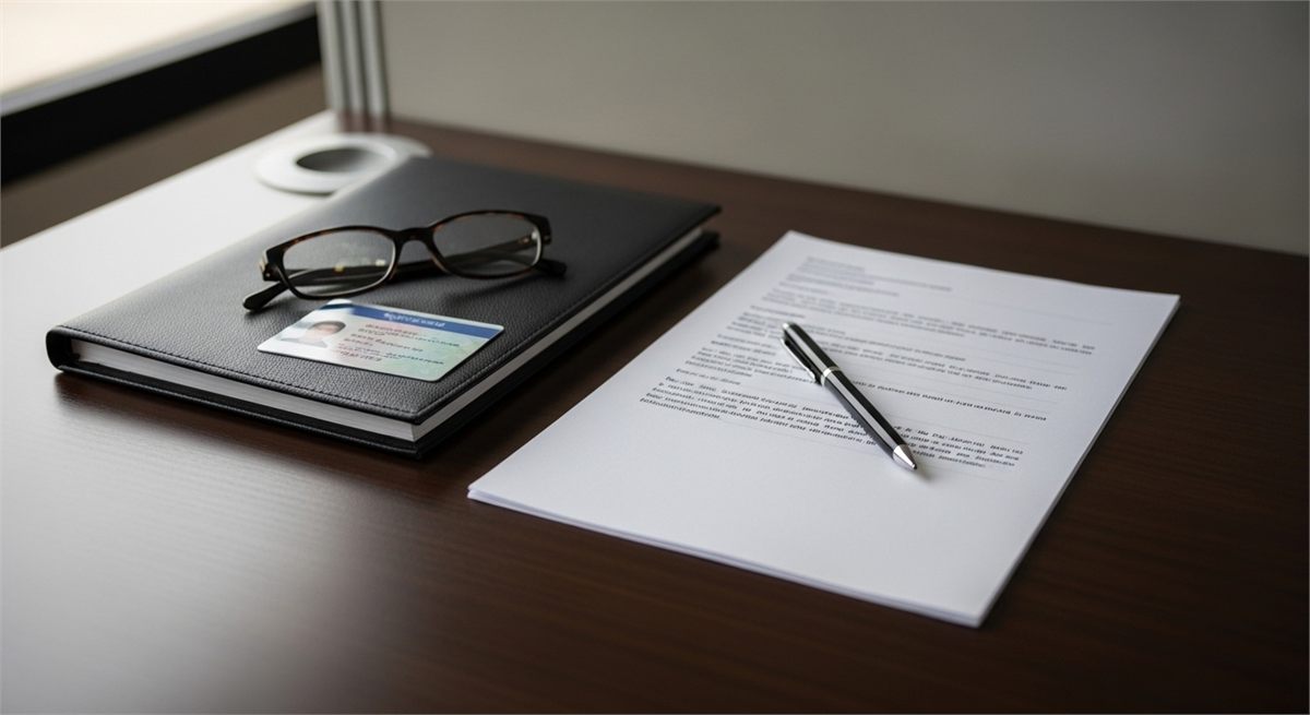 신분증과 신청 서류를 상징적으로 보여주는 장면 