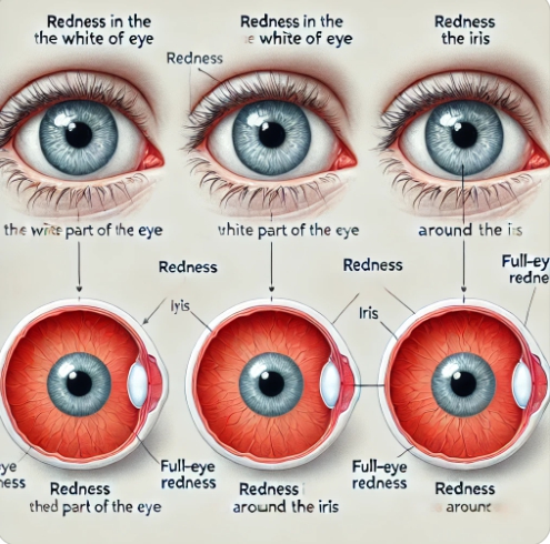 부위별 눈 충혈 유형 비교 다이어그램