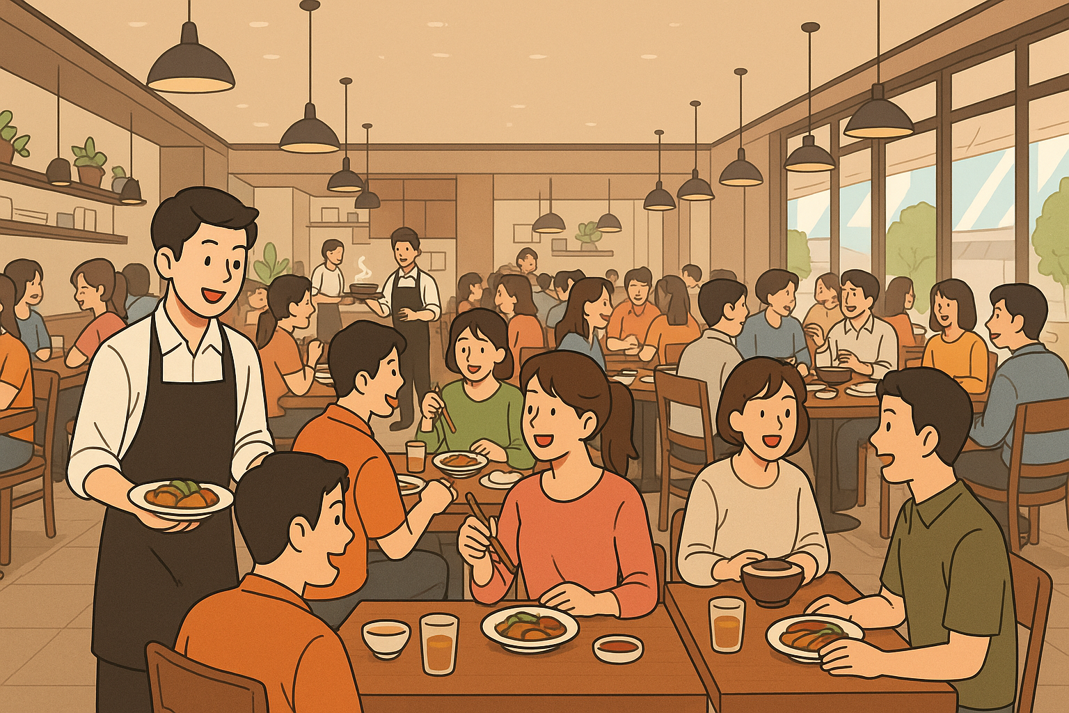 손님이 북적거리는 식당내부 이미지