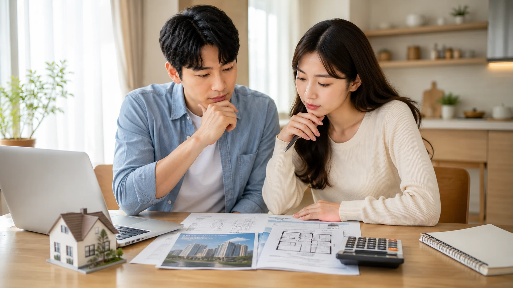 디딤돌대출 신청 조건을 확인하며 주택 구입 계획을 세우는 청년 부부 모습