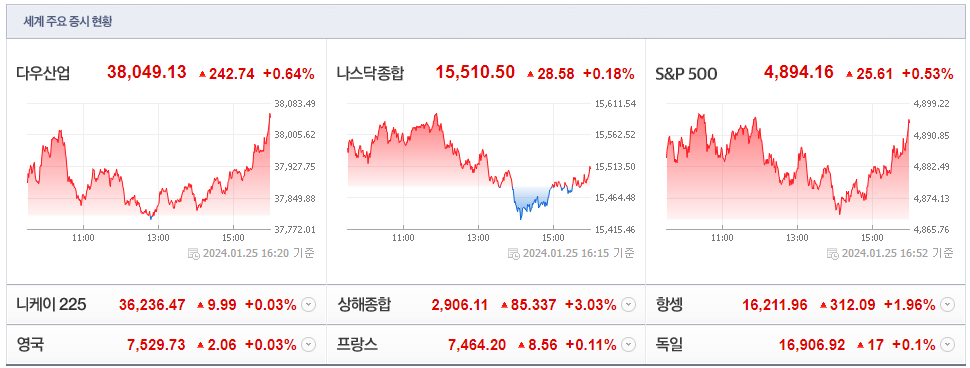 24.1.25 세계주요증시