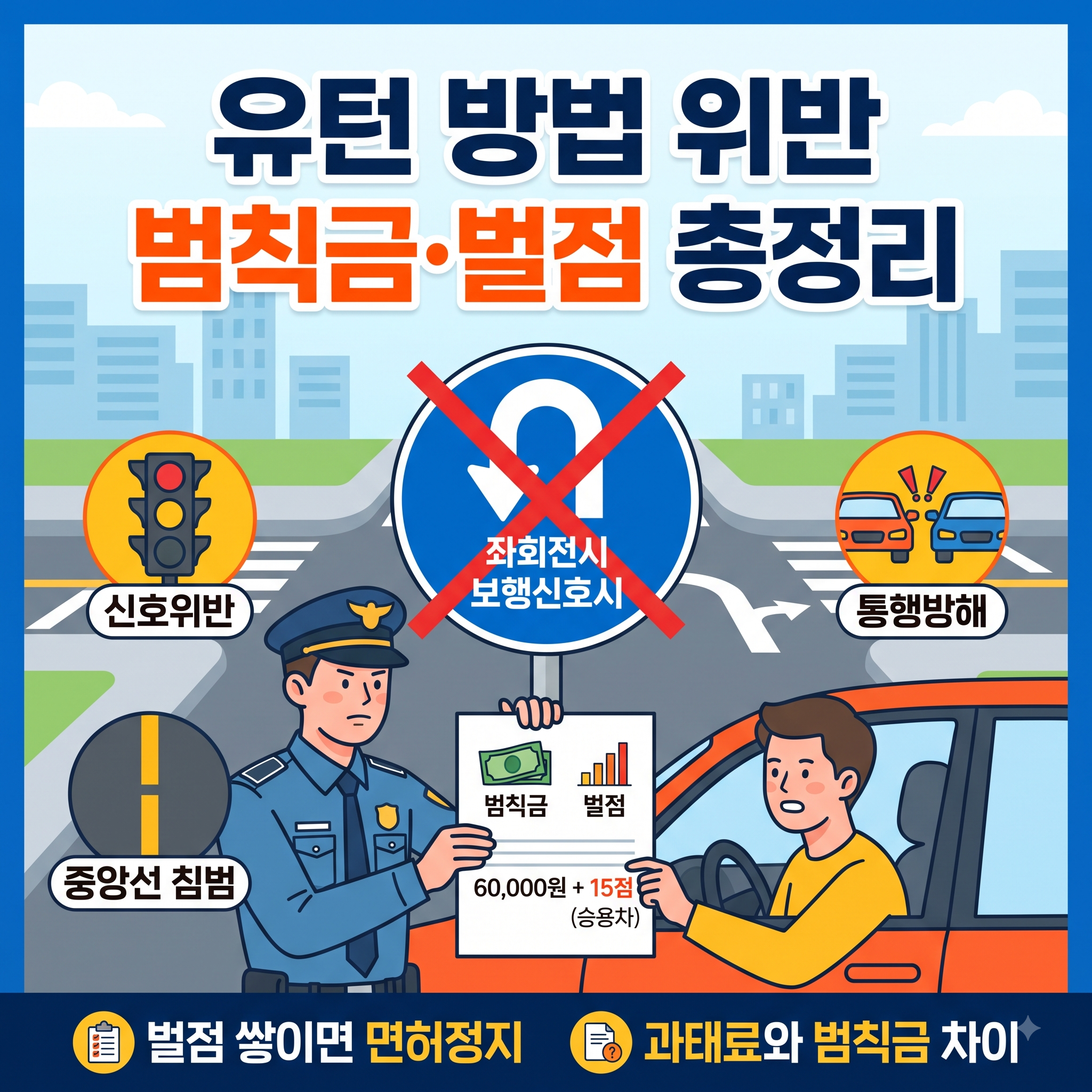 유턴 방법 위반 범칙금 총정리 (벌점&middot;과태료 차이 및 신호위반 기준)