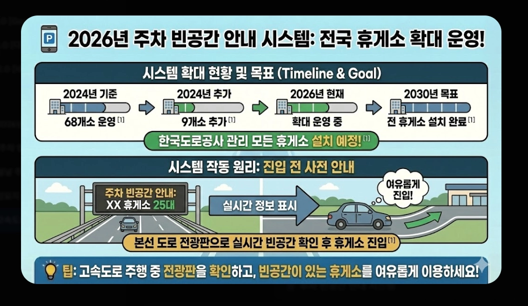 고속도로 휴게소 주차(2026년, 기본 규정, 안내 시스템)(+ 개방형 휴게소)