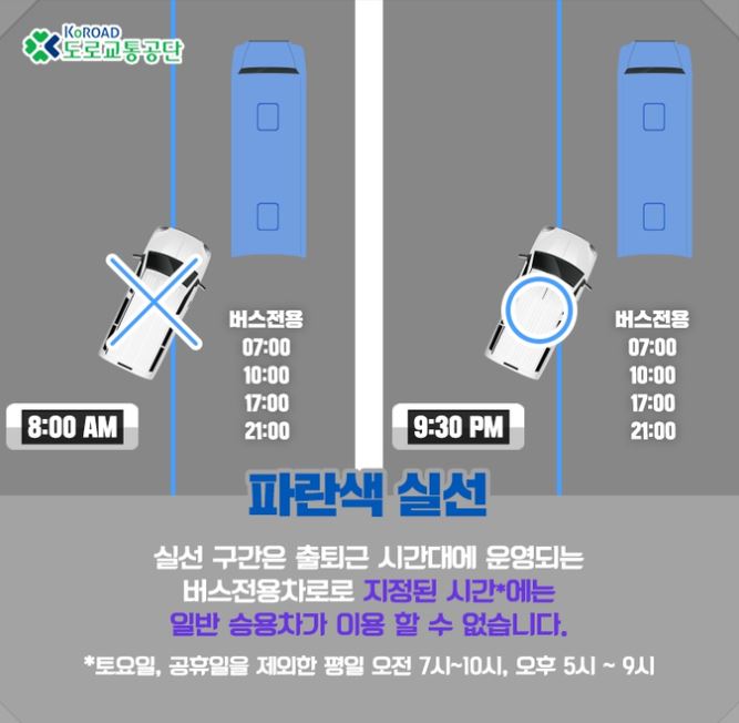 버스전용차로 차선&amp;#44; 파란색 실선