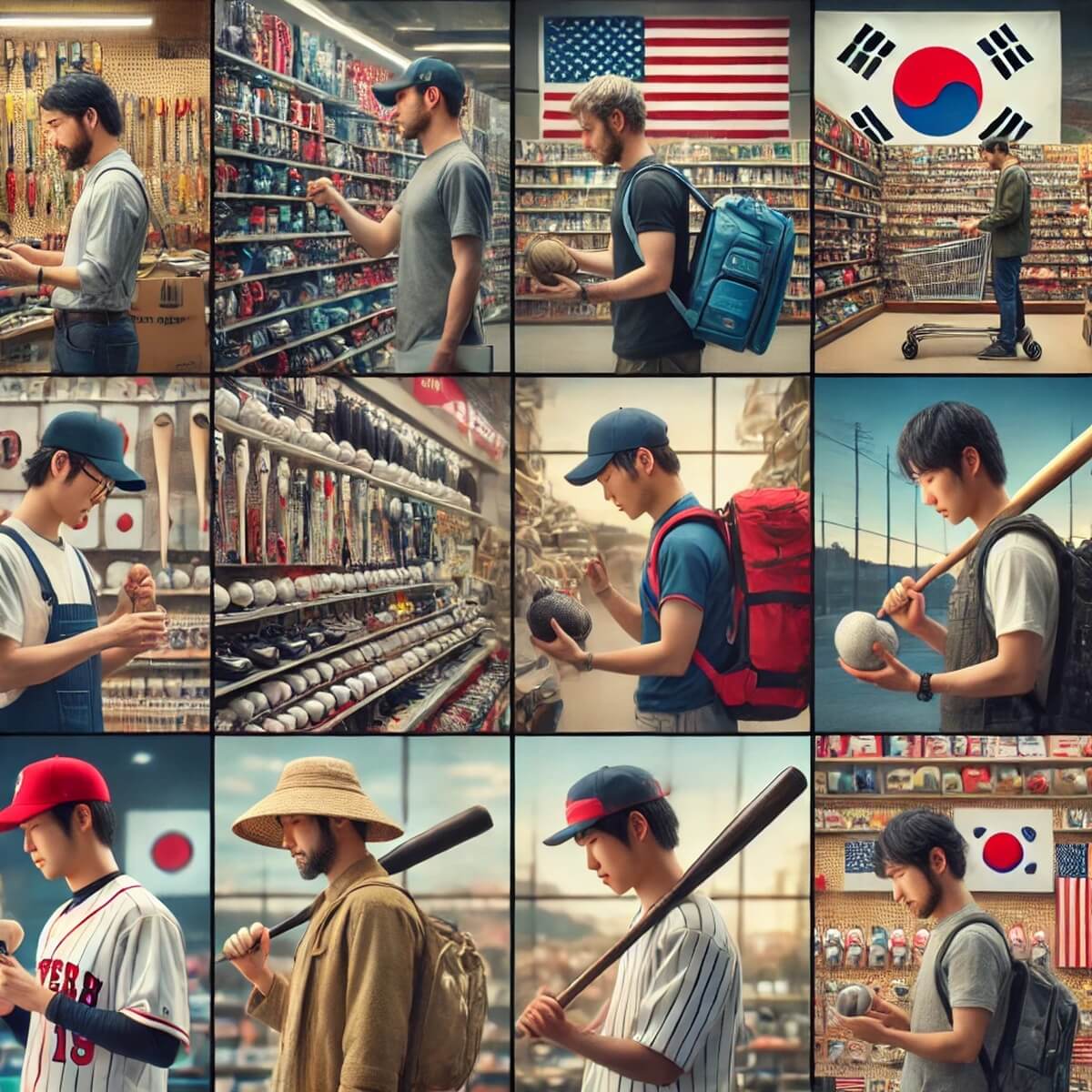 미국, 일본, 한국 소비자가 장비 고르는 장면