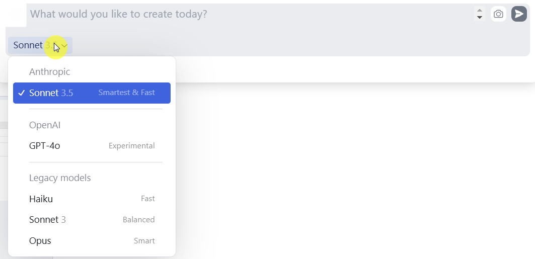 websim.ai페이지생성-프롬포트창-언어모델선택