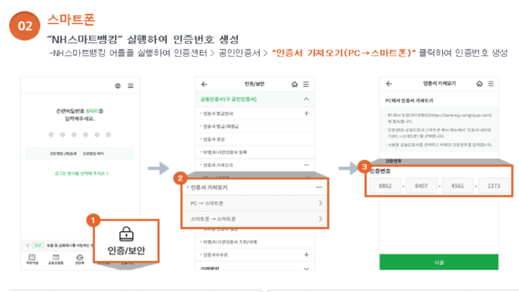 농협 인터넷뱅킨 인증서 발급 및 폰으로 내보내기