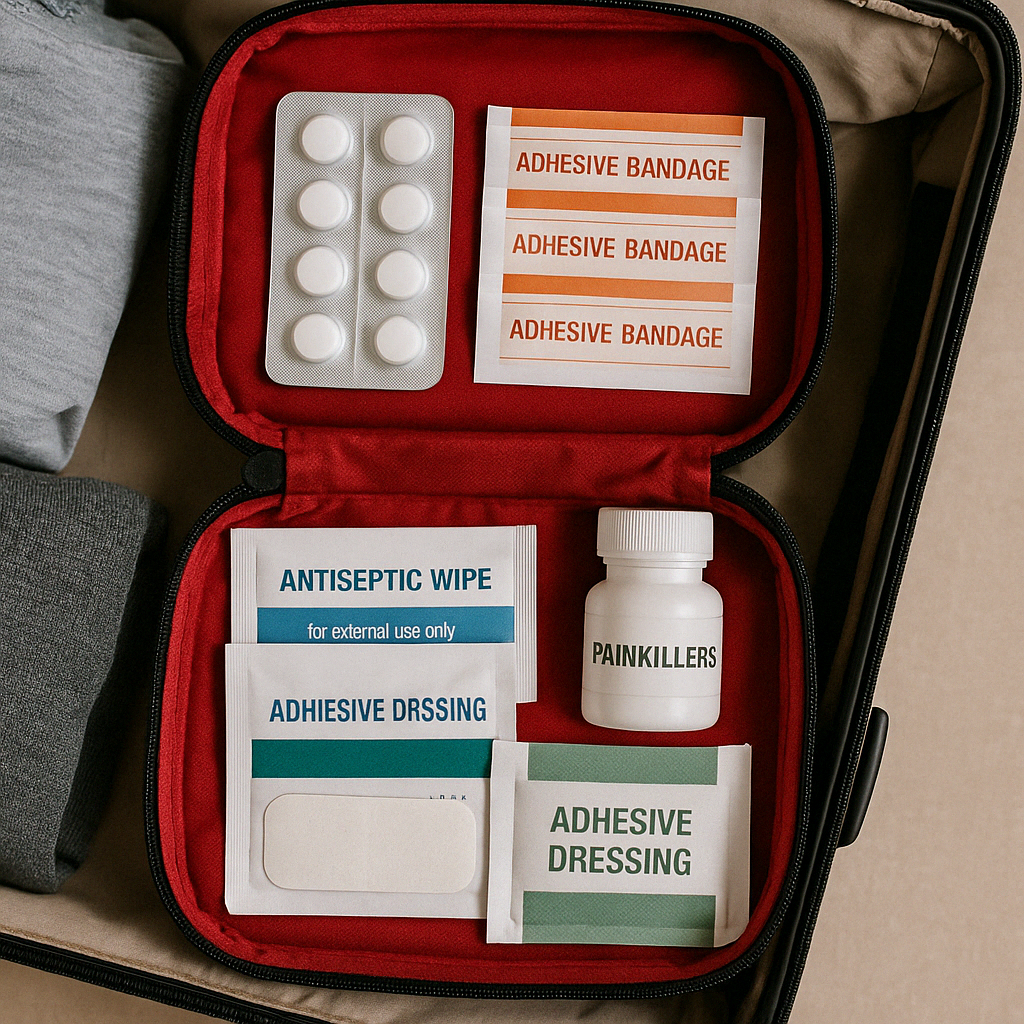 여행 가방 속 기본 약품 키트 