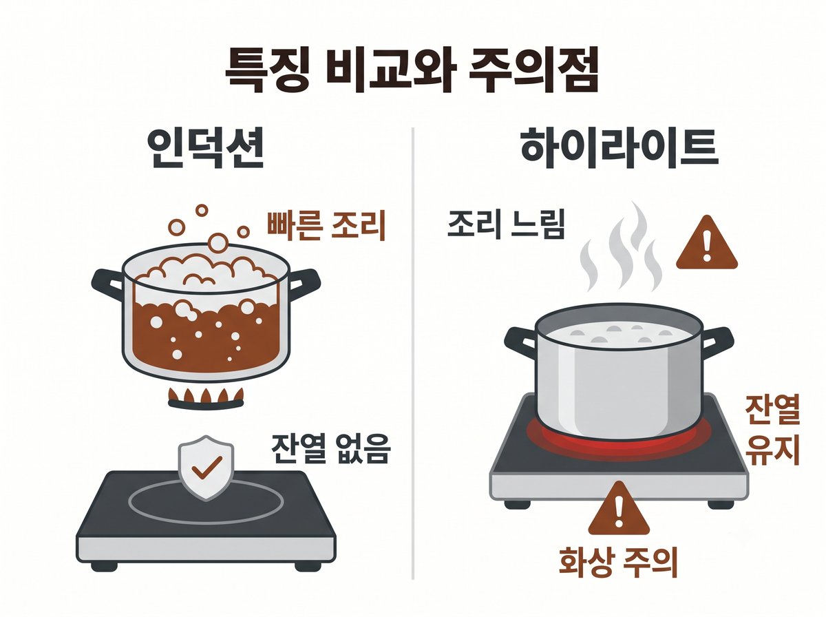 조리 속도 잔열 유지 인덕션 하이라이트 차이와 주의점