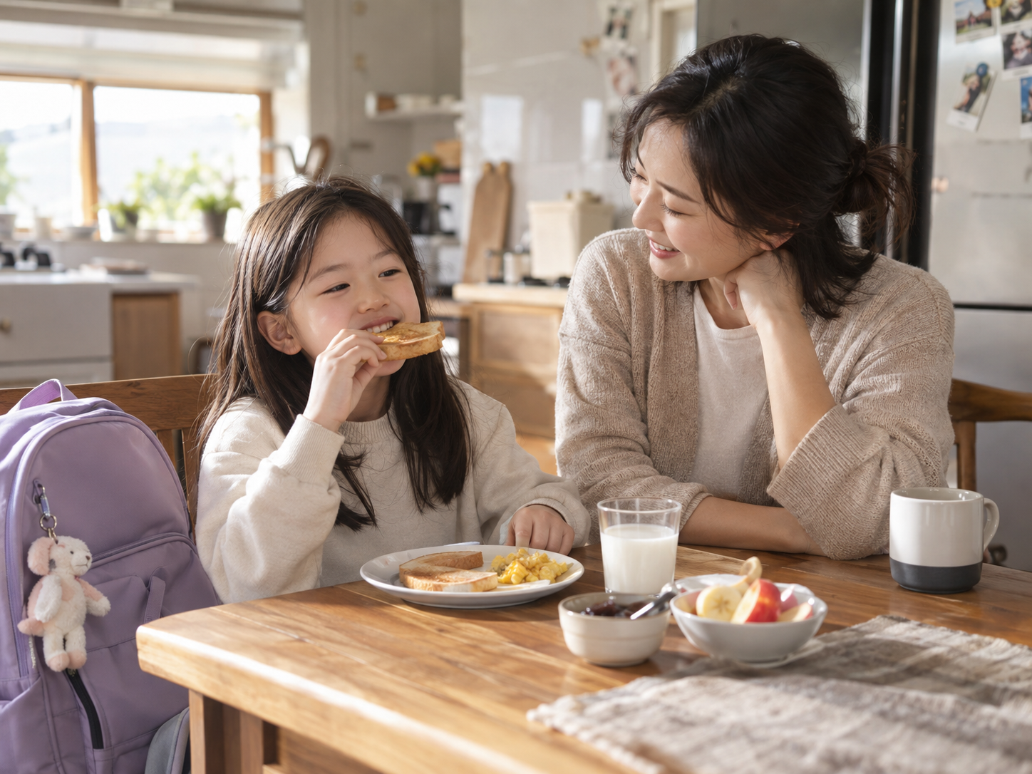 따뜻한 주방의 아침 식사 시간