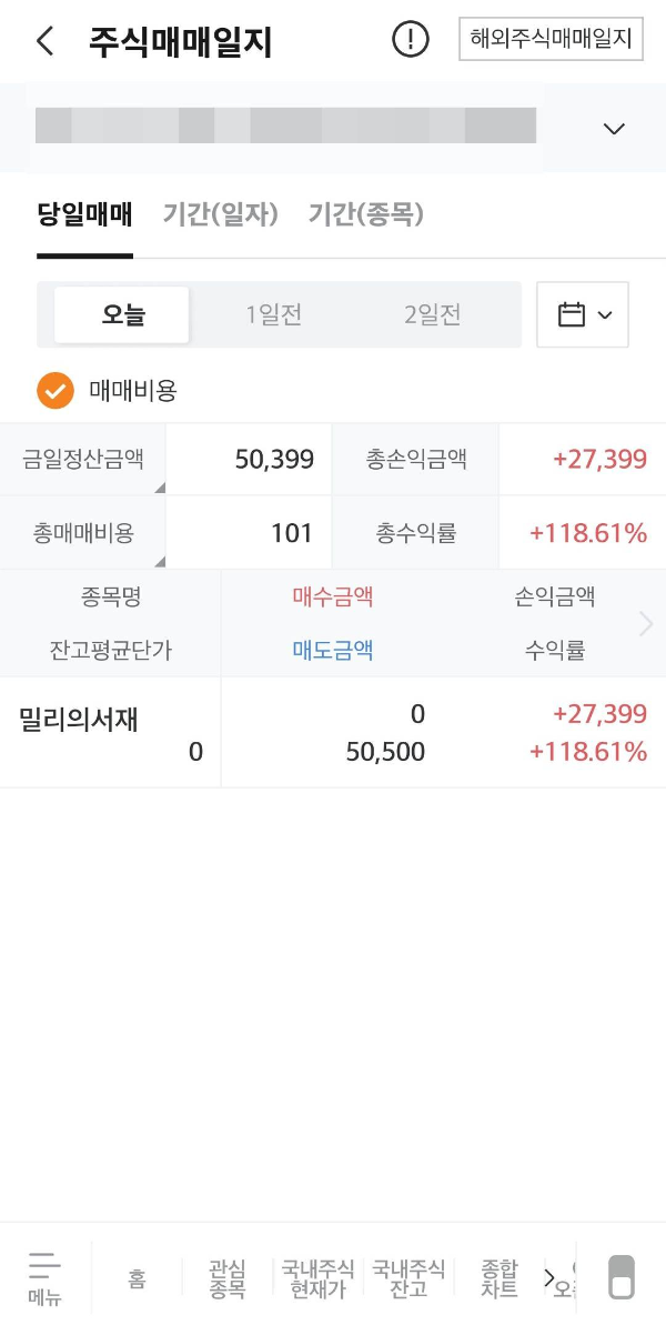 밀리의 서재 손익금액
