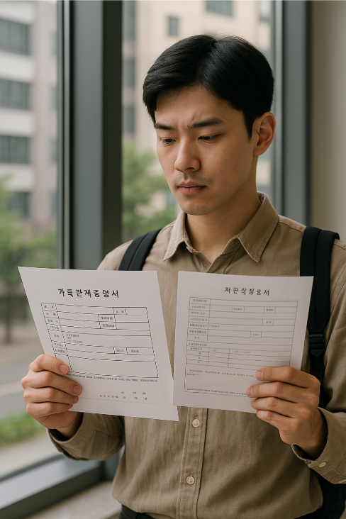 상속인 자격으로 환급 서류를 준비하는 청년의 모습