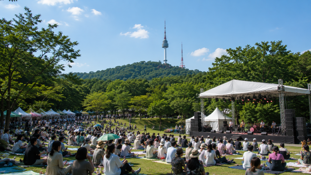 남산공원에서 진행되는 야외 여름 축제 현장
