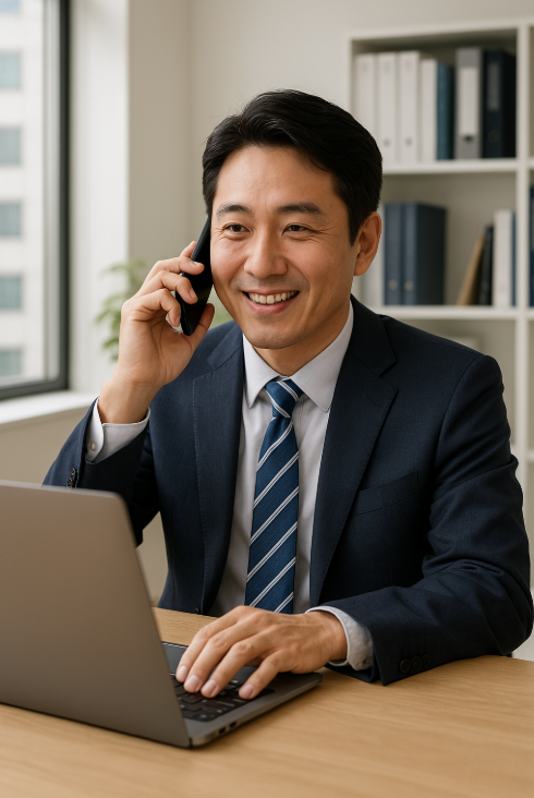 사무실에서 통화 중인 남성 대표 이미지
