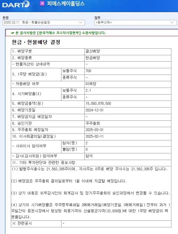 피에스케이홀딩스(031980) 2025년 배당락일