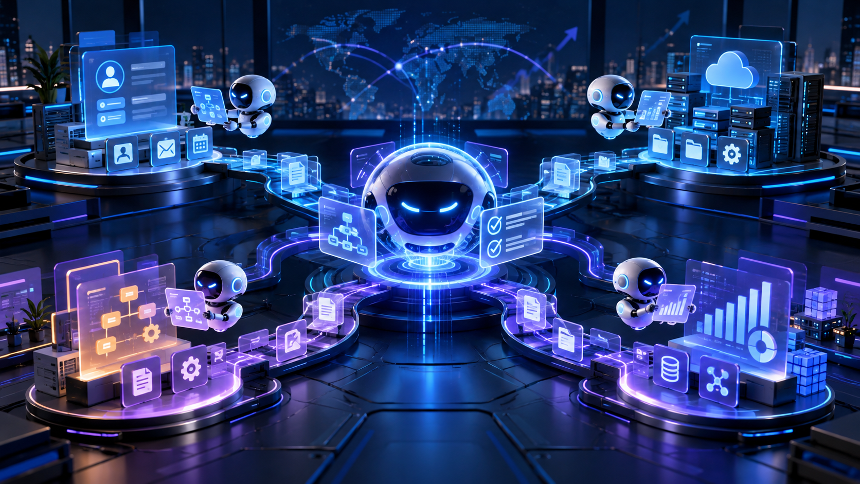 기업용 AI 에이전트가 CRM IT 자동화 데이터 업무를 연결하는 미국 AI 에이전트 관련주 대표 이미지