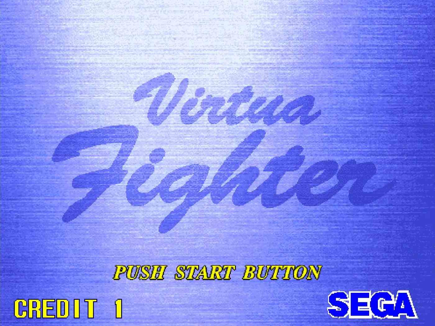 푸른색 배경에 Virtua Fighter 제목과 세가 로고가 표시된 아케이드 게임 타이틀 화면