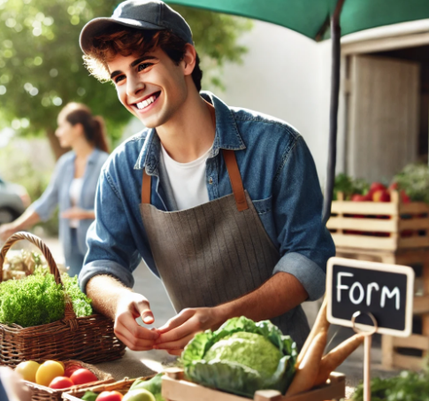 농산물 판매중인 젊은 남성 이미지