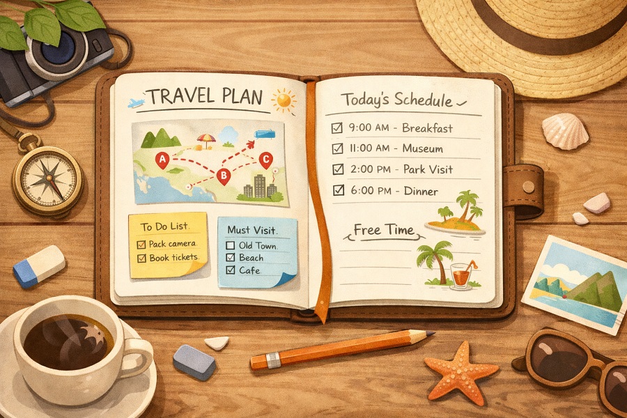 여행 일정 정리 노트 일러스트