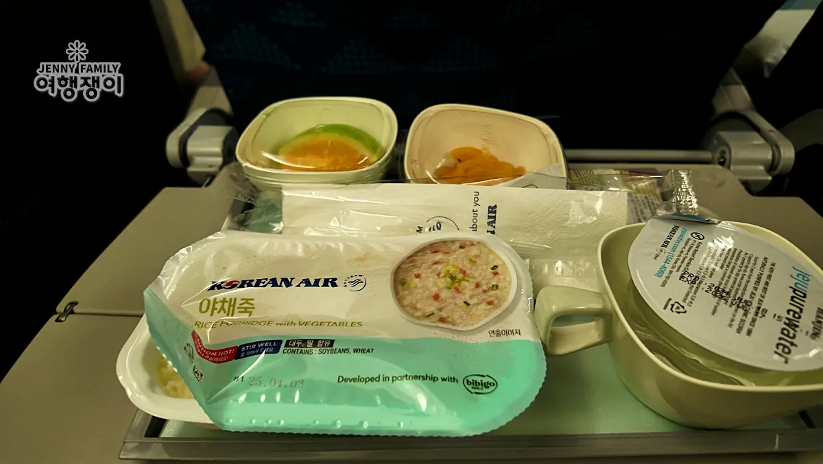 대한항공 아침 기내식 – 야채죽과 과일 세트 | Korean Air Breakfast – Vegetable Porridge and Fresh Fruits