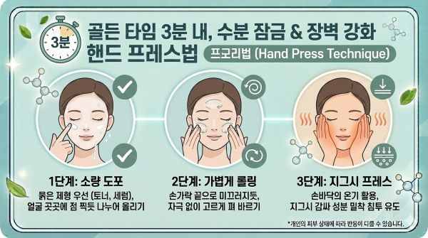 보습제 바르는 법, 핸드 프레스 기법, 기초 화장품 흡수 높이기, 세안 후 골든 타임, 피부 장벽 강화 보습법