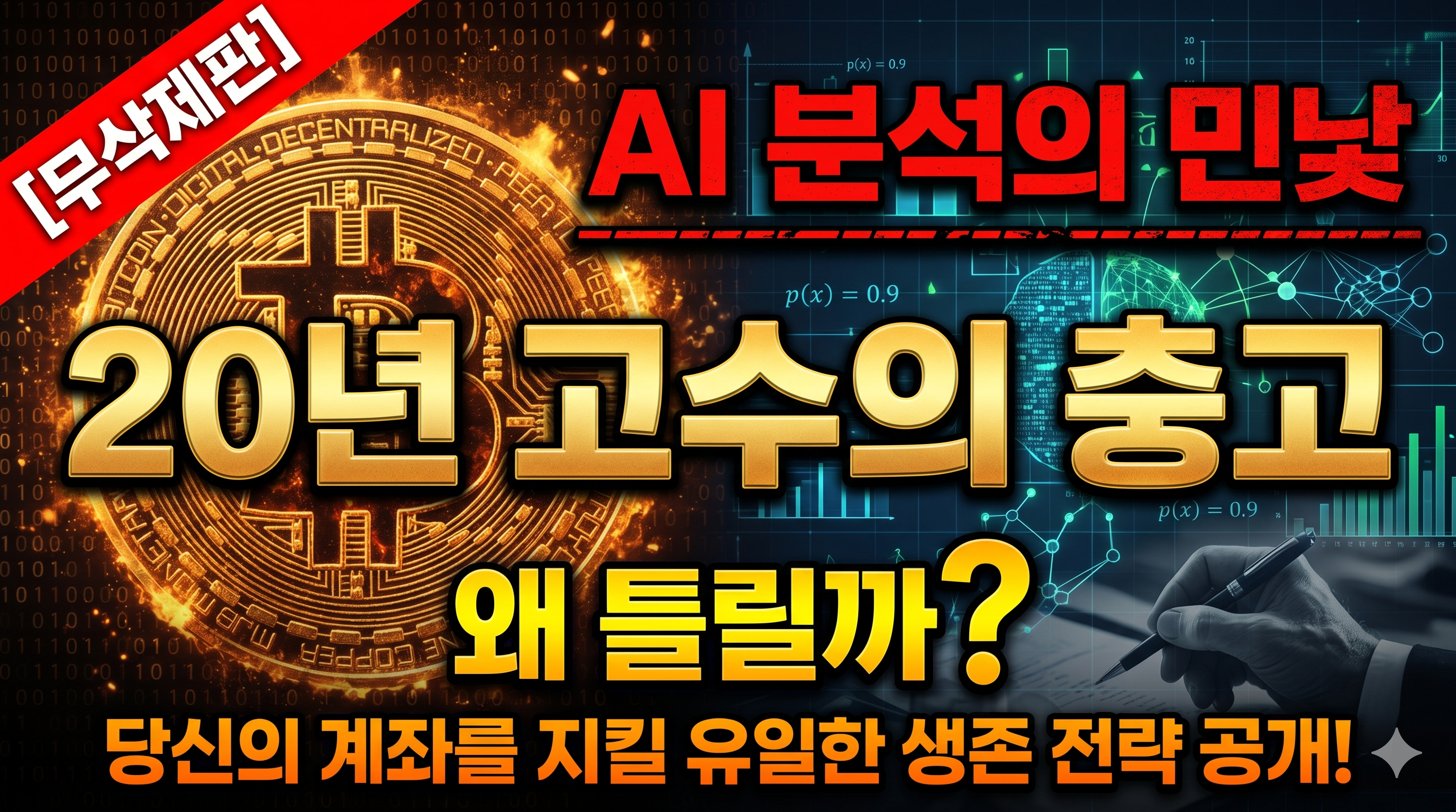 코인 투자 노하우, 비트코인 전망, AI 투자 분석의 한계, 메이저 세력 매집 패턴 분석, 20년 경력 투자자 조언, 가상화폐 생존 전략, 썸네일 이미지