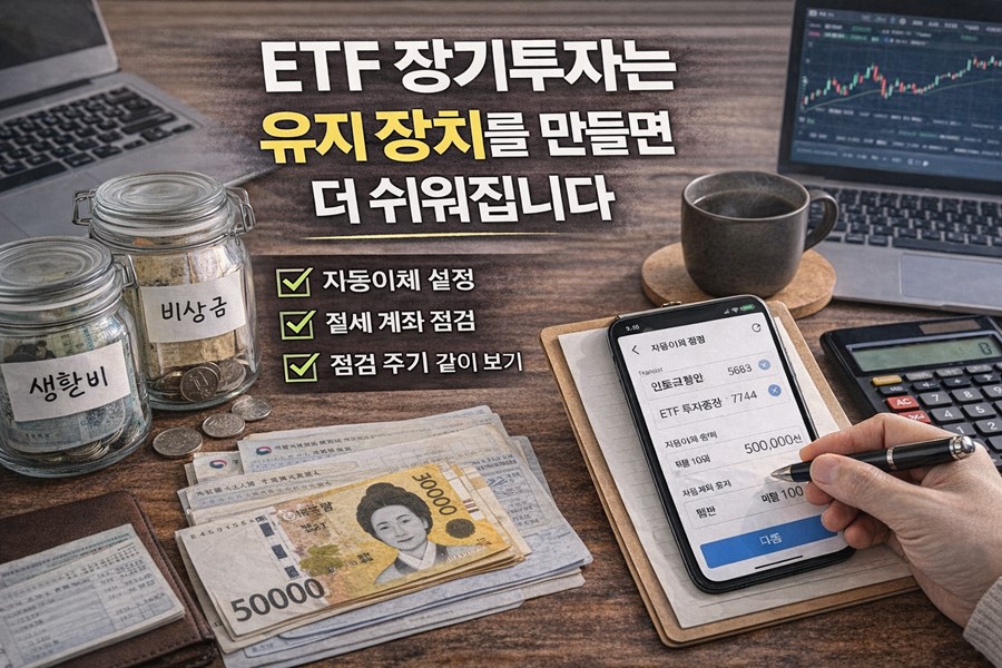 ETF 장기투자를 오래 유지하기 위해 자동이체, 절세 계좌, 점검 주기를 함께 확인하는 2026 체크리스트 이미지