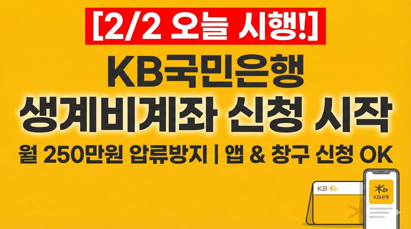 KB국민은행 생계비계좌 신청 시작됨을 알리는 썸네일 이미지