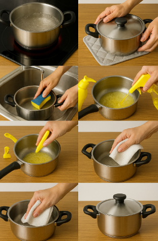 뜨거운 냄비 식히는 방법과 세척,관리하는 모습