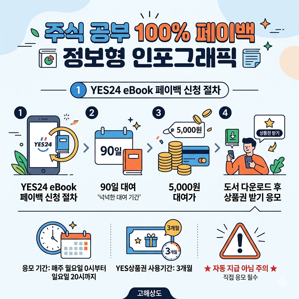 주식 공부 100% 페이백 YES24 이벤트 확인 방법과 신청 인포그래픽