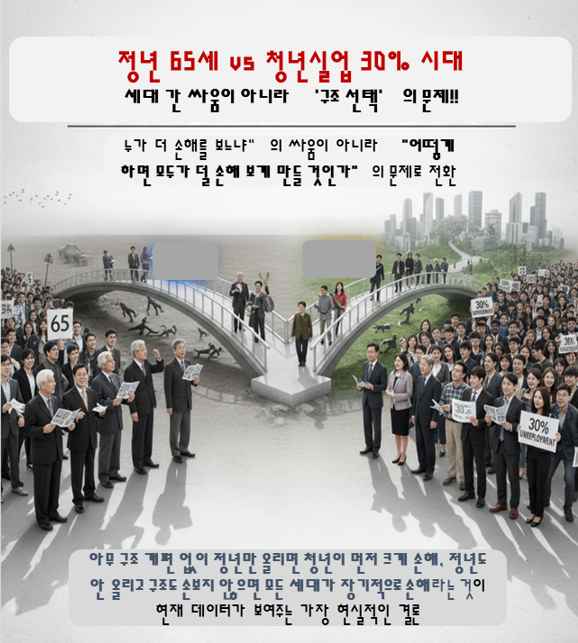 정년 65세 vs 청년실업 30% 시대 : 세대 간 싸움이 아니라 &lsquo;구조 선택&rsquo;의 문제