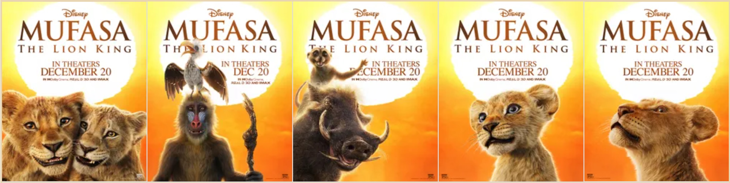 '무파사: 라이온 킹' 각 캐릭터 포스터. (사진=월트 디즈니 코리아 제공) 2024.12.10. *재판매 및 DB 금지