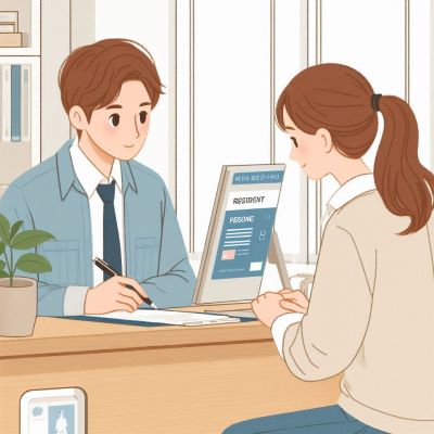 주민센터 창구에서 주민이 담당자와 상담하고 있다.