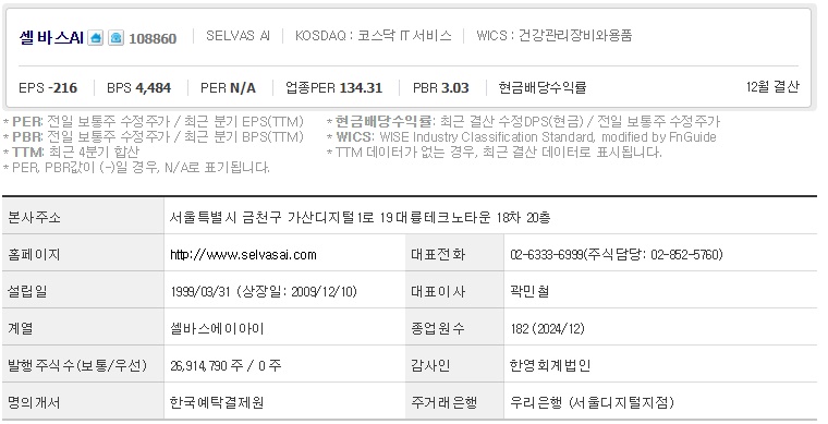 셀바스AI 주가 기업개요