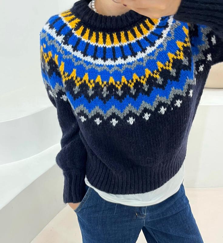 알로 네이비 노르딕 니트 여자 빈티지 패턴 무늬