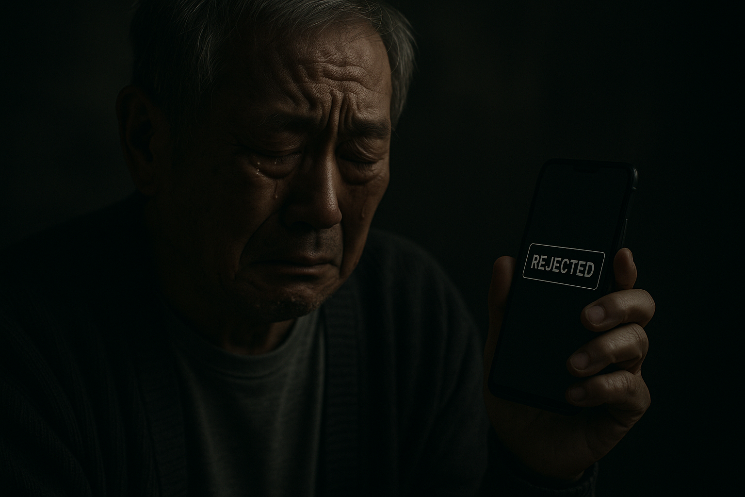 민생회복지원금 탈락으로 슬퍼하는 할아버지 이미지