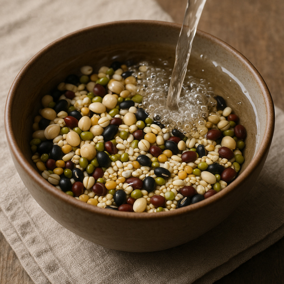 콩과 잡곡을 불리고 있는 사진