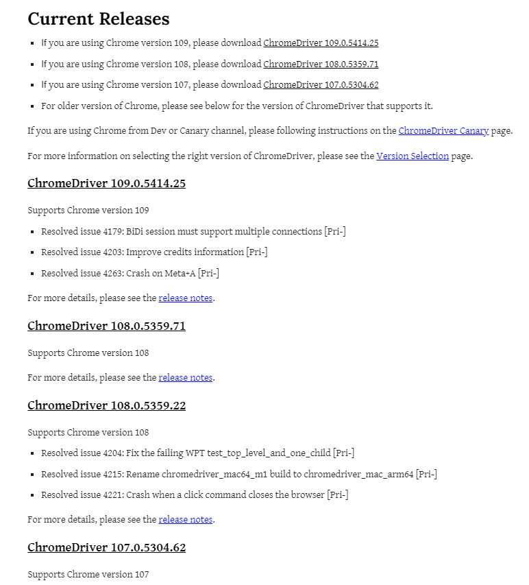 크롬 드라이버 다운로드