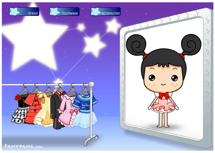 파니팡-옷입히기-플래시게임-플레이-파니팡이-분홍색-레이스-원피스를-입고-있는-화면