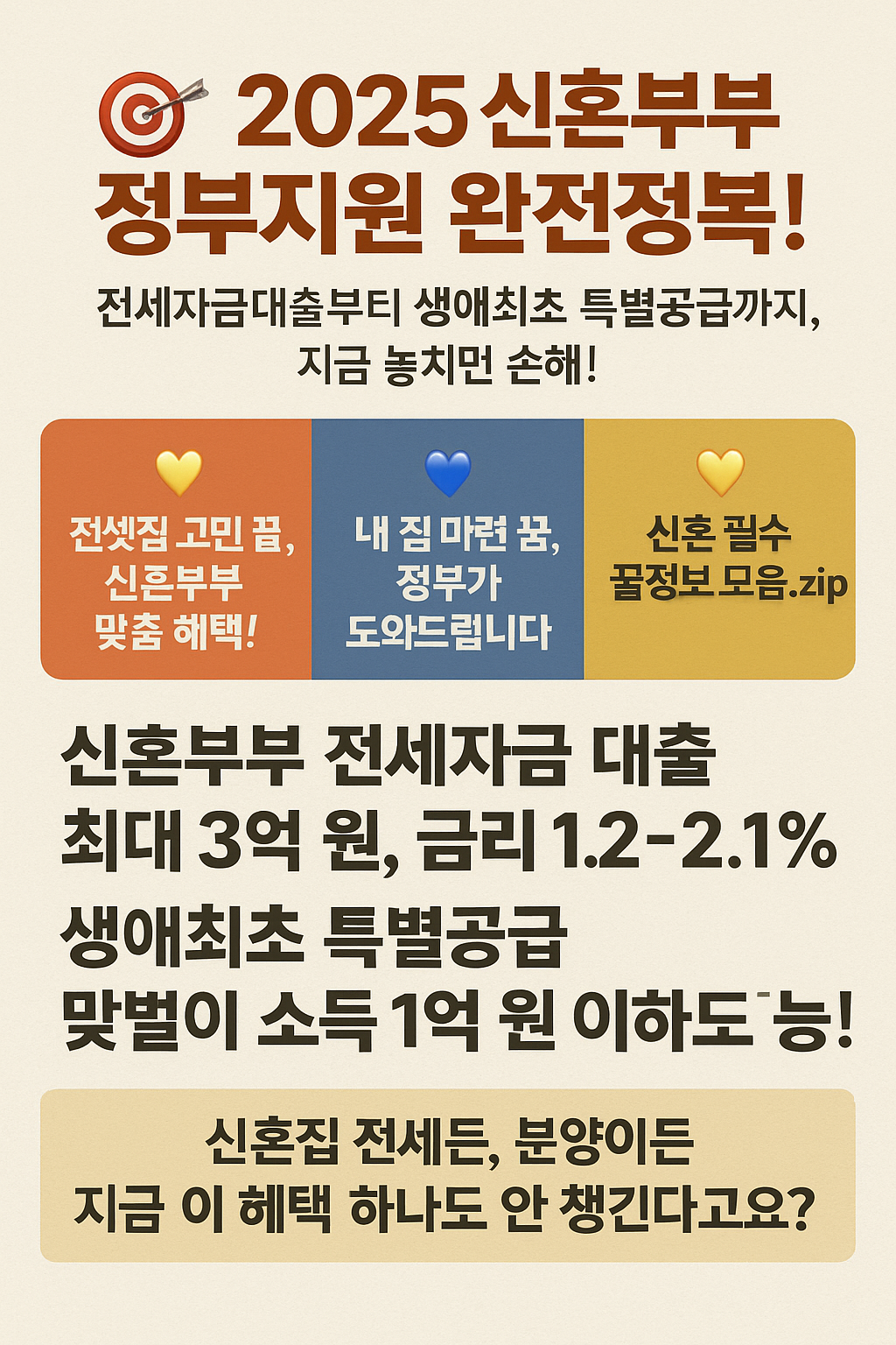 2025 신혼부부 전세자금 지원 총정리! 생애최초 청약 완화까지 한눈에 보기